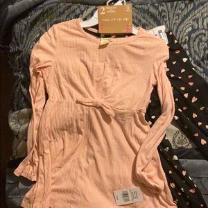 Two piece set. Pink dress with black leggings